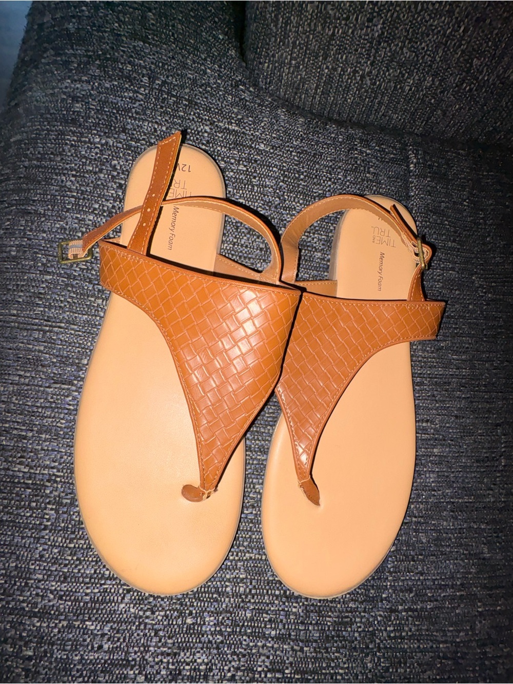 Time and Tru Cognac Woven T-Strap Sandals